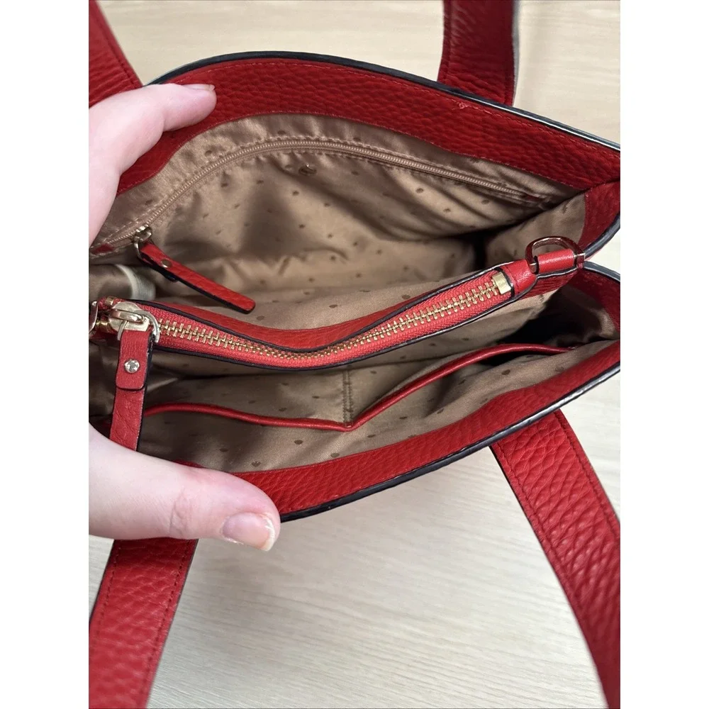 Kate Spade New York STEWART‎ STREET Pebbled Leather LITTLE JOY SATCHEL Red Gold